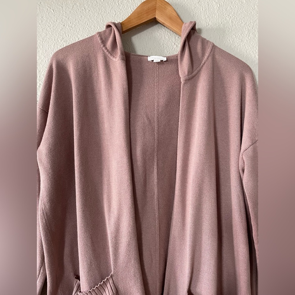 LYR by Splendid Cashmere Blend Open Front Cardigan Womens S Soft Loopknit Hooded - Picture 2 of 11